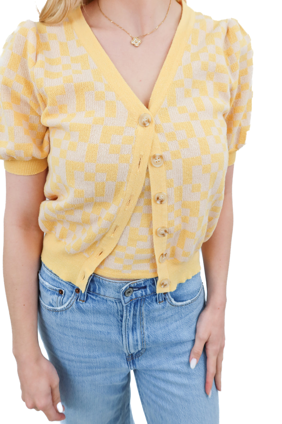 Heartloom checkered yellow tank and sweater set (S)