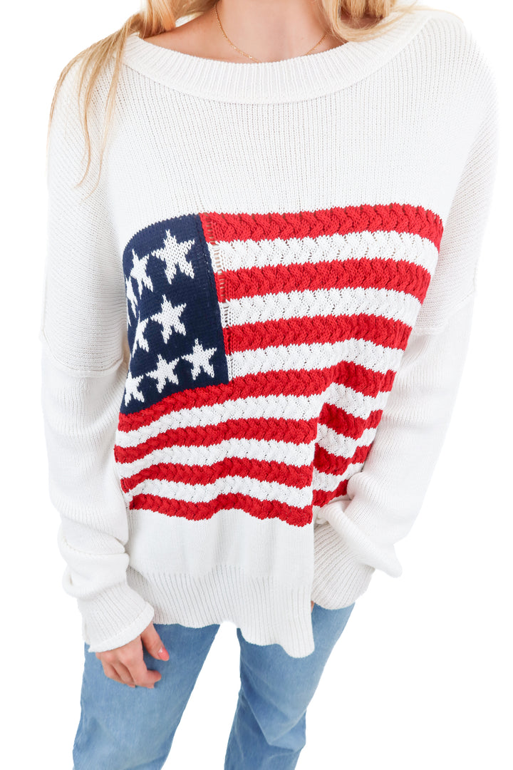 Miracle white american flag knit sweater (XS/S)