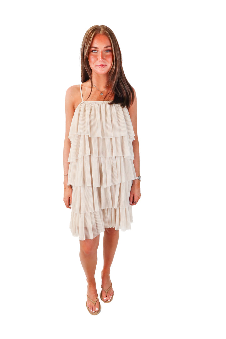 hudson gray cream tiered pleated dress (s)