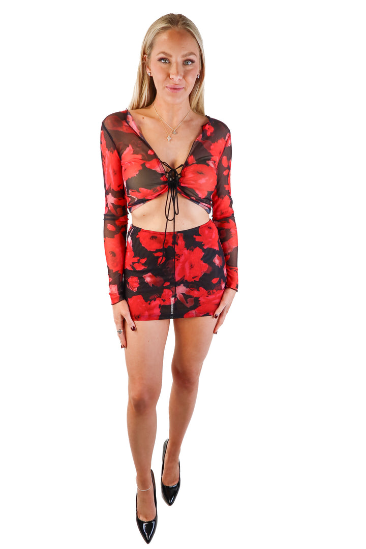 Lioness sheer red floral set NWT (s; retails for $95)