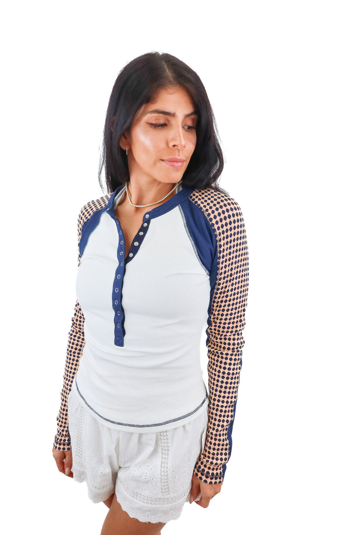 FP movement white blue colorblock long sleeve top (S; retail $58)