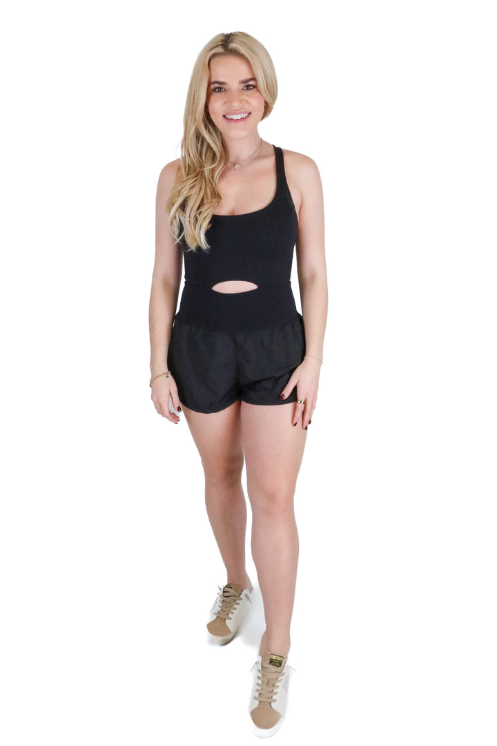 Free People Movement Black Active Romper (S; retail $98)