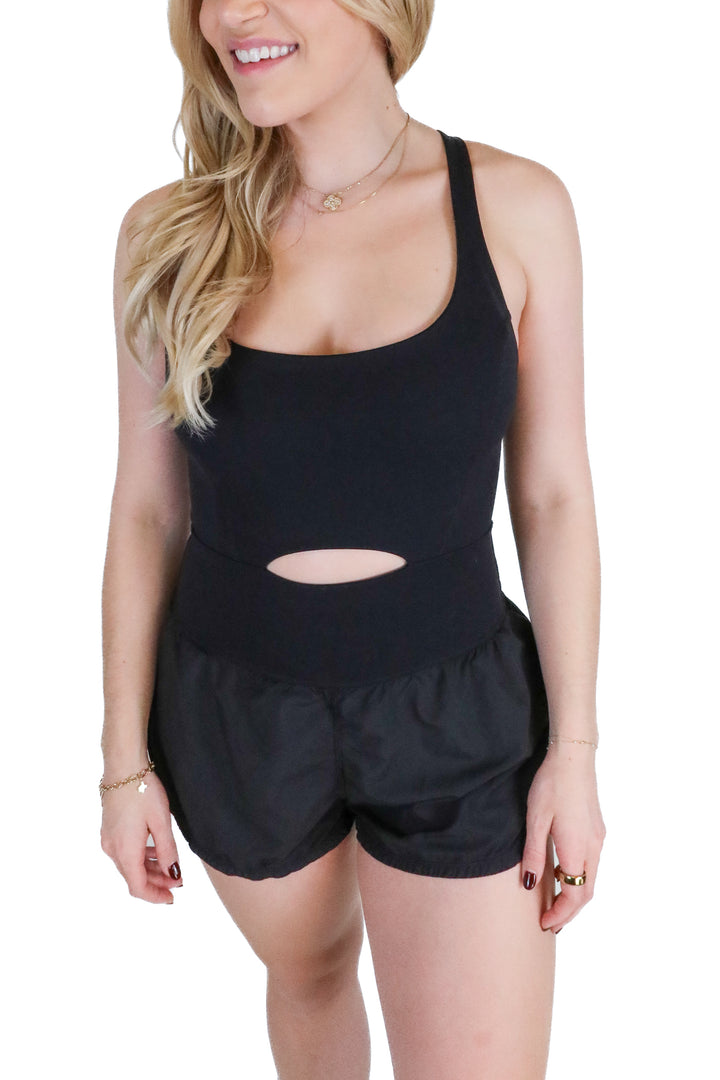 Free People Movement Black Active Romper (S; retail $98)