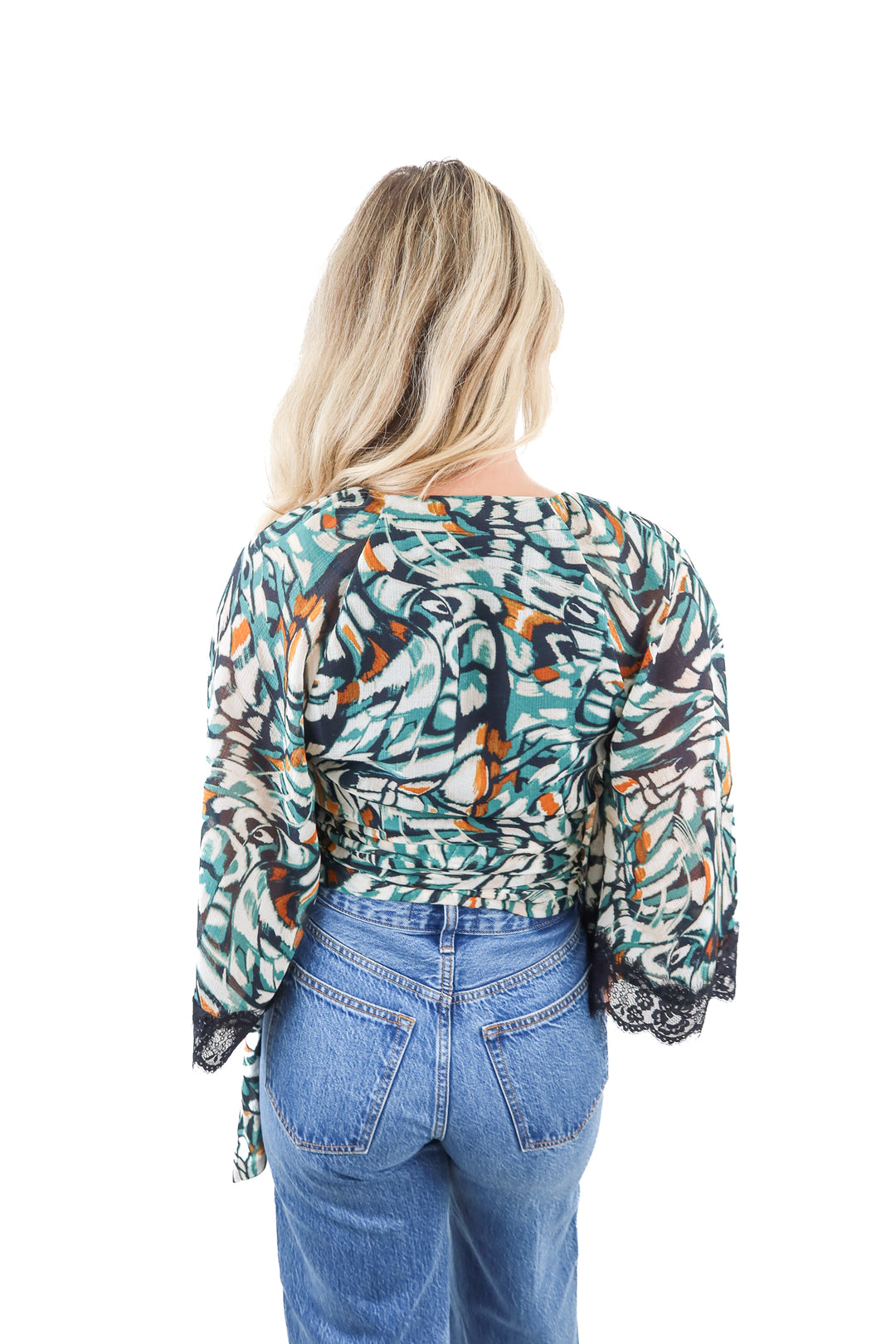 anthropologie printed/black lace top NWT (s; retail $110)
