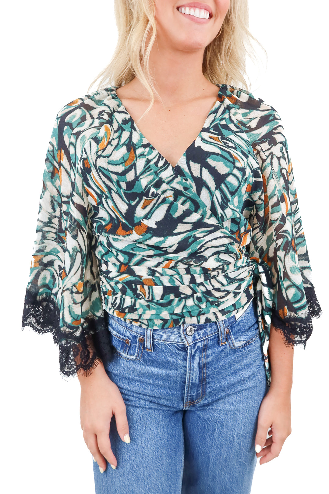 anthropologie printed/black lace top NWT (s; retail $110)