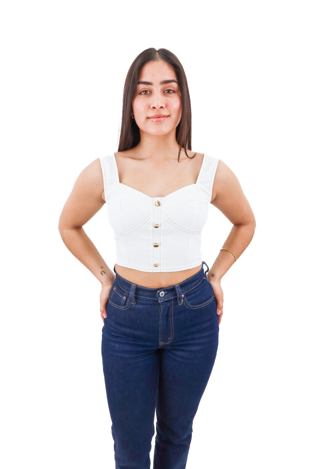 flying tomato white denim crop top nwot (s; retail $59)