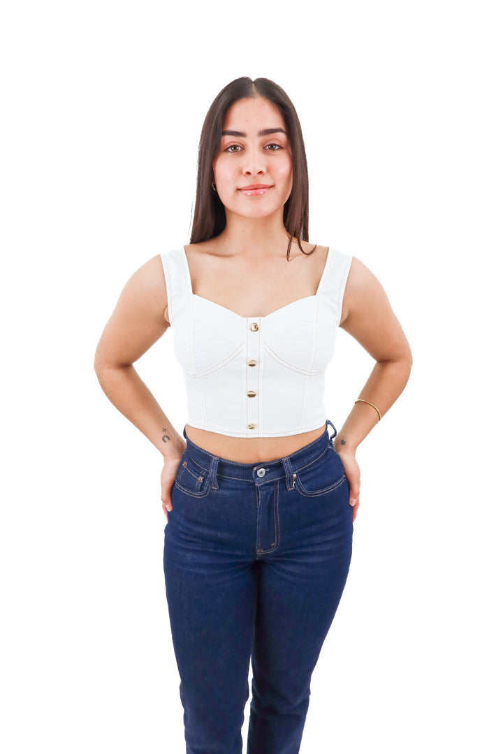 flying tomato white denim crop top nwot (s; retail $59)