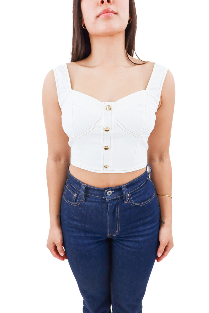 flying tomato white denim crop top nwot (s; retail $59)