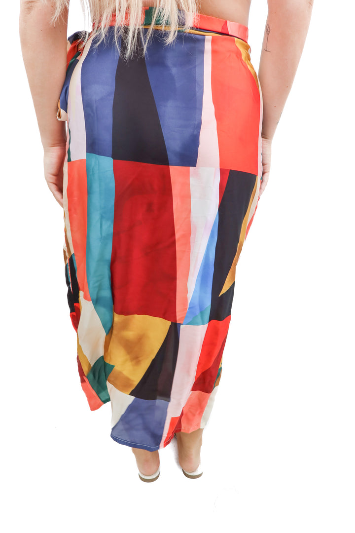 vici abstract satin wrap skirt (m; retail $64)