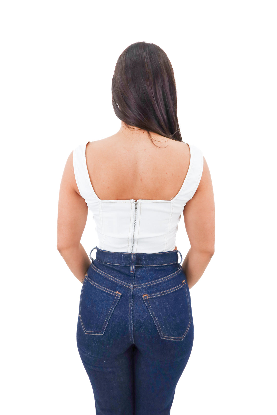 flying tomato white denim crop top nwot (s; retail $59)