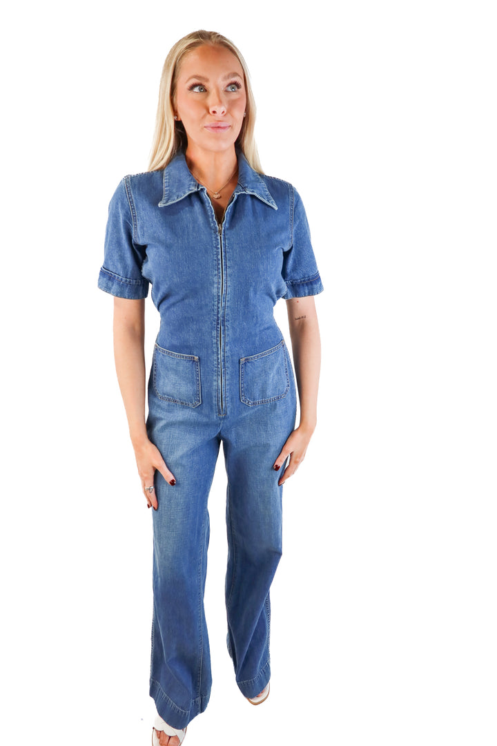 Majorelle medium wash denim jumpsuit (s; retails for $218)