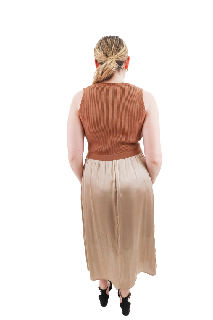 wishlist brown knit/satin dress (l)