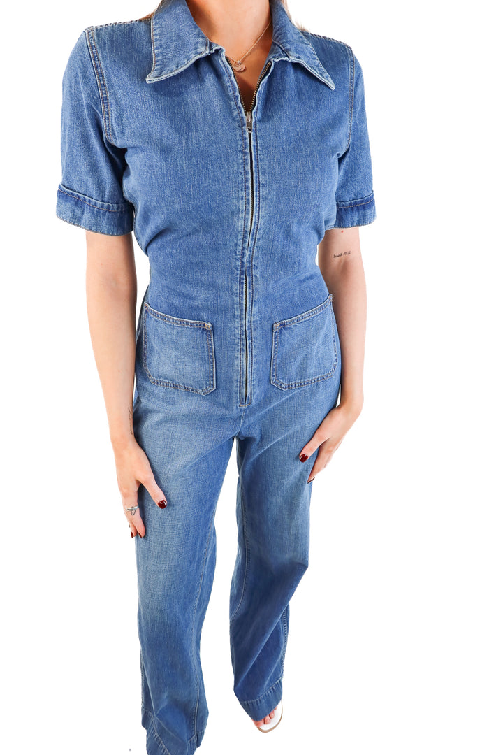 Majorelle medium wash denim jumpsuit (s; retails for $218)