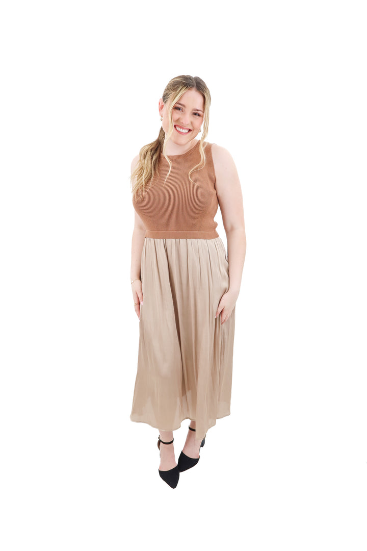 wishlist brown knit/satin dress (l)