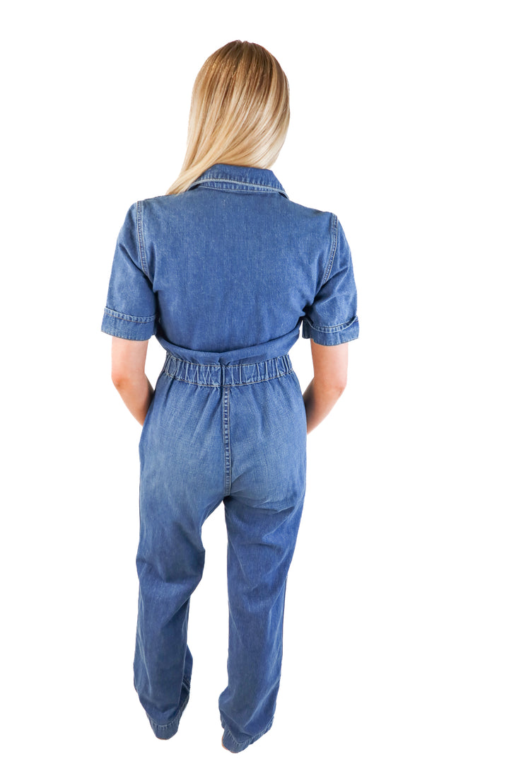 Majorelle medium wash denim jumpsuit (s; retails for $218)