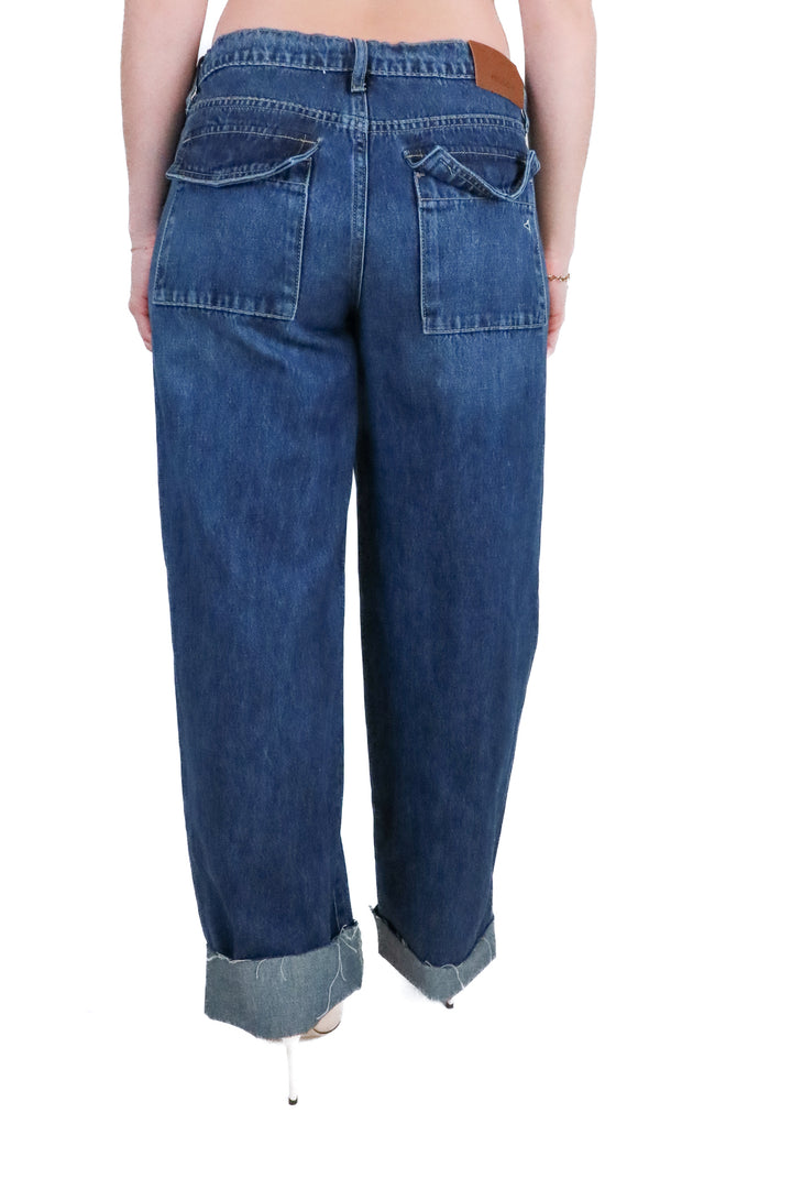 Hidden Dark Wash Drawstring Waist Baggy Jeans (26; retail $75)