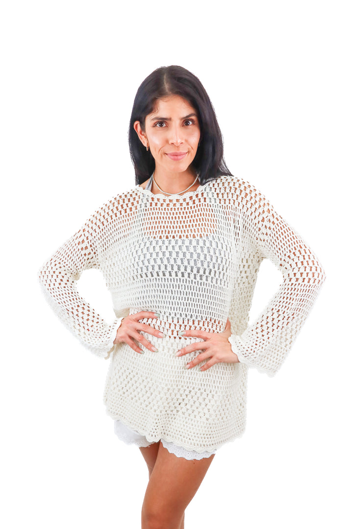 Show Me Your Mumu cream knit crochet sweater (S)