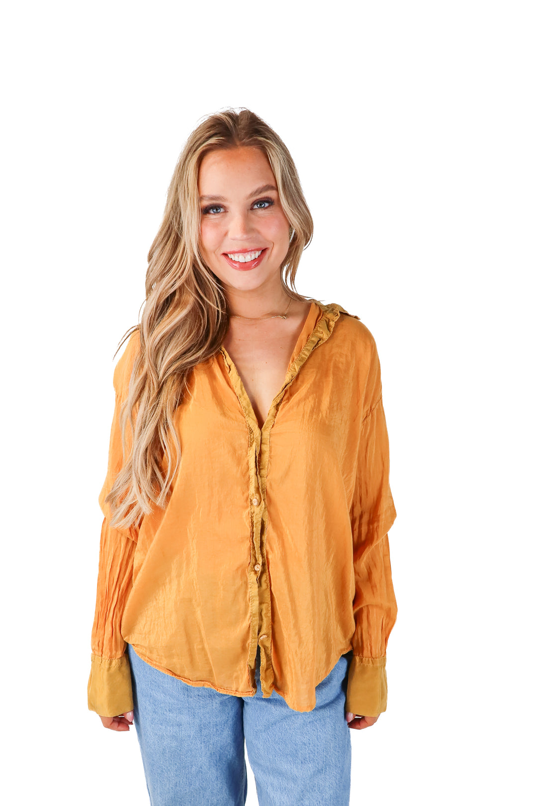forte forte orange sheer button up (m)