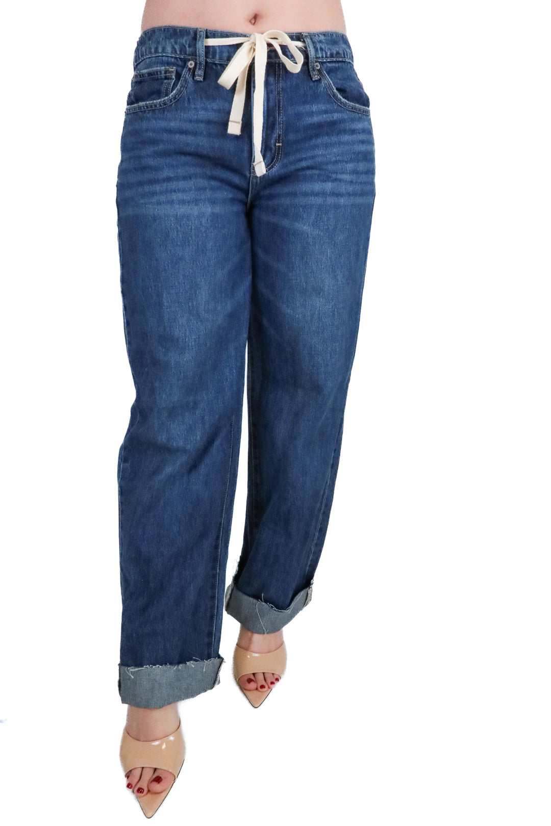 Hidden Dark Wash Drawstring Waist Baggy Jeans (26; retail $75)