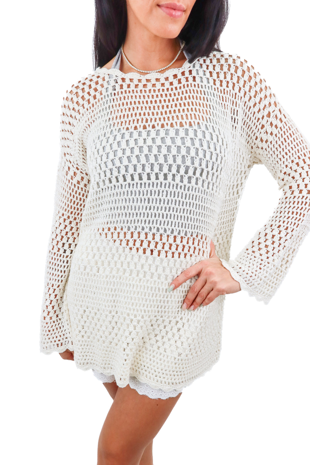 Show Me Your Mumu cream knit crochet sweater (S)