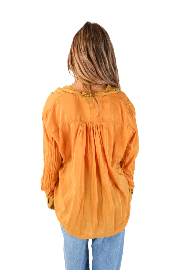 forte forte orange sheer button up (m)