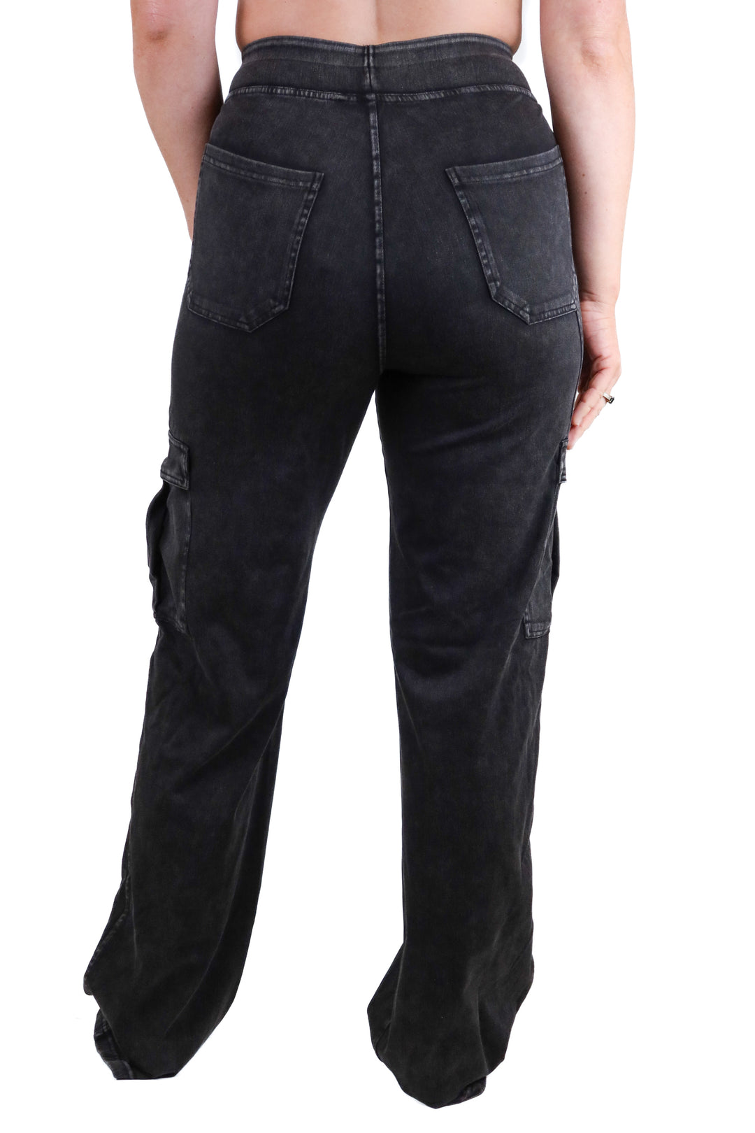 halara black acid wash cargo pull on pants NWT (S; retail $59.95)