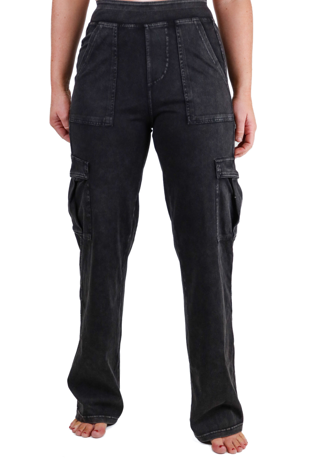halara black acid wash cargo pull on pants NWT (S; retail $59.95)