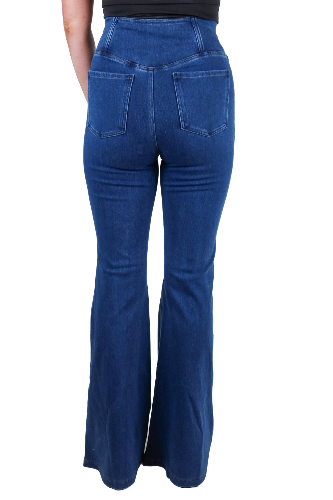 halara medium wash cross over super flare "jeans" NWT (S; retail $54.95)