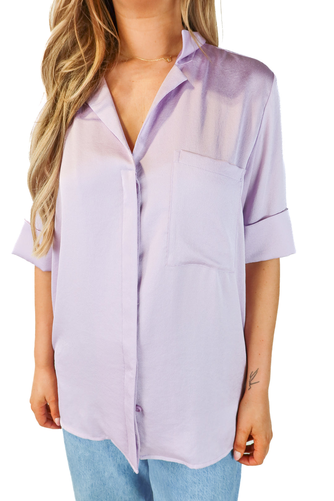 open edit purple button up (S: retail $59.50)