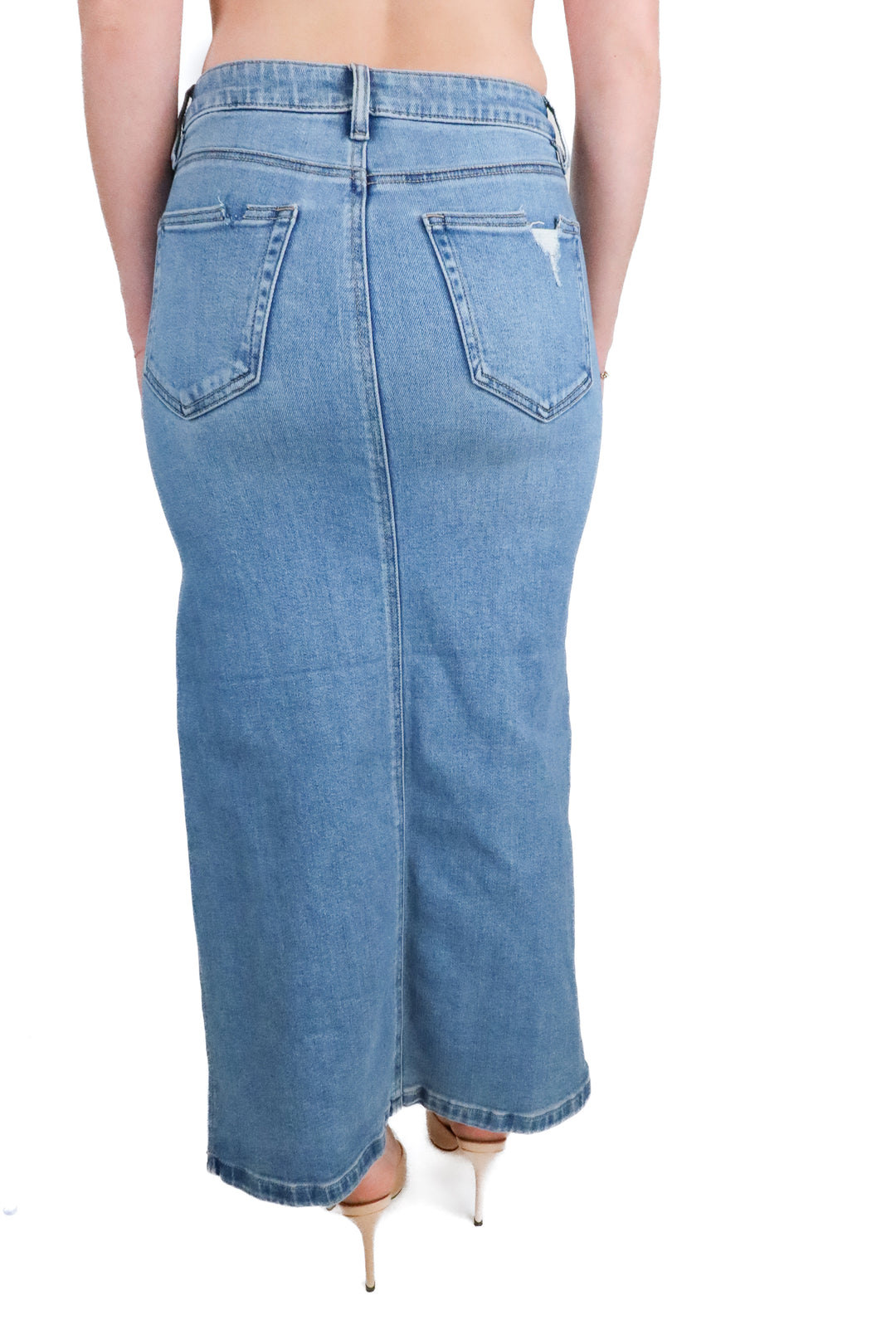 Vici light wash denim midi skirt (s; retail $64)
