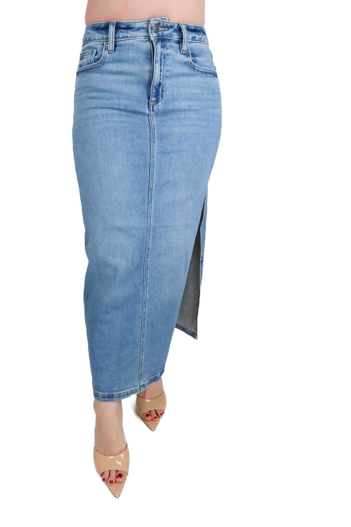 Vici light wash denim midi skirt (s; retail $64)