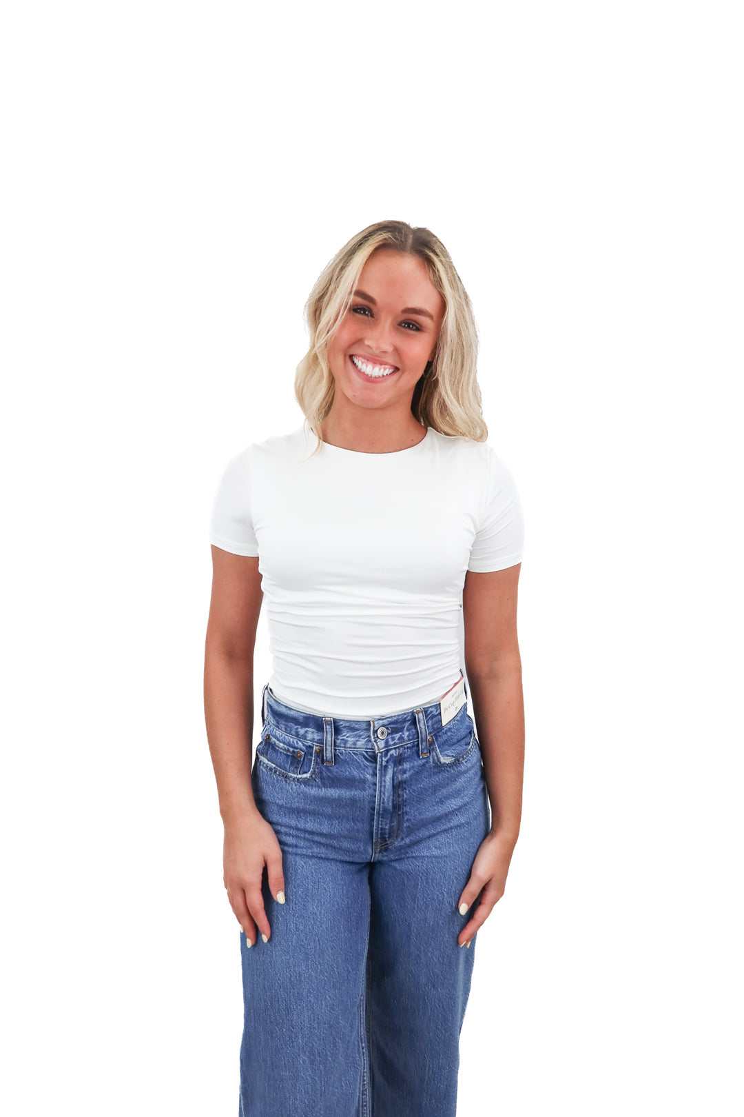 gianni bini white short sleeve bodysuit (xs; retail $59)