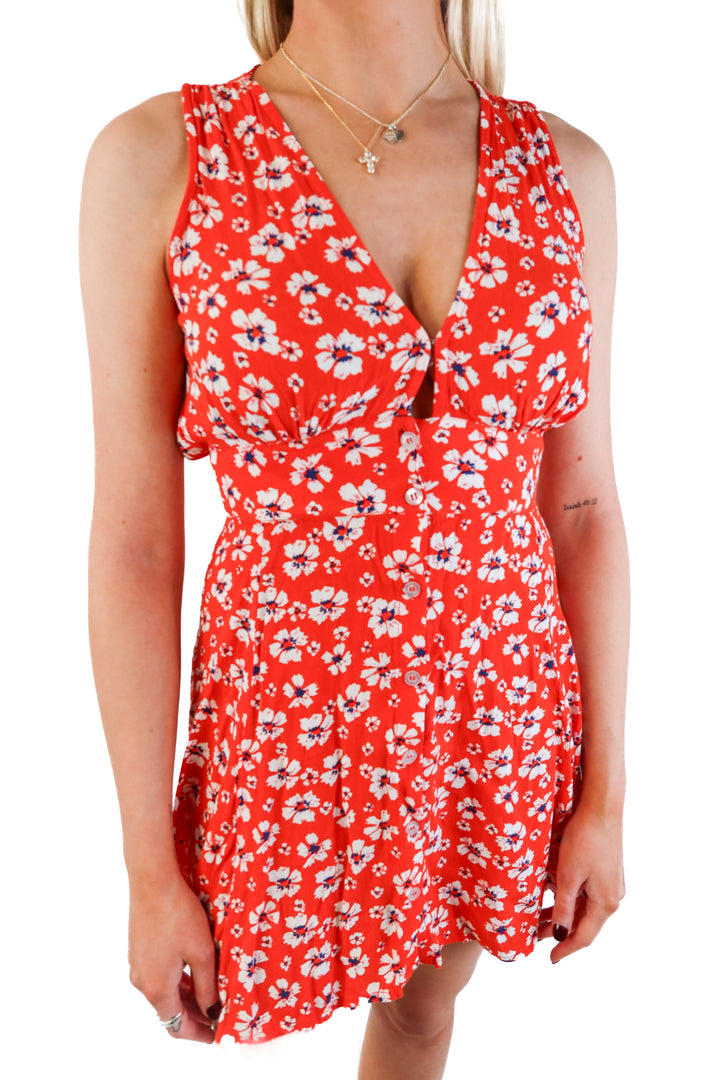 Rue Stiic orange floral button up dress (s; retails for $120)