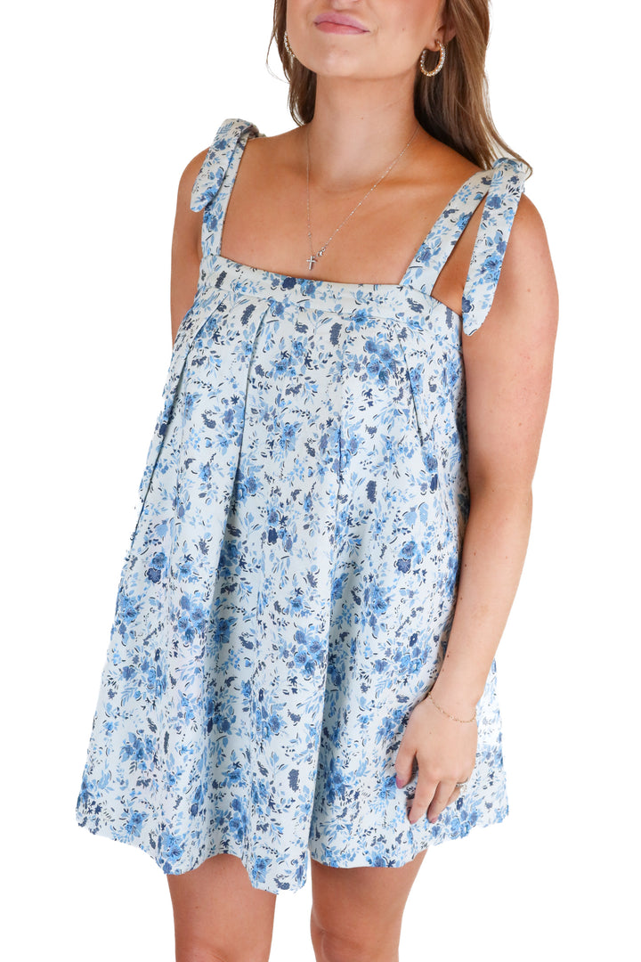 majorelle ditsy blue loose mini dress NWT (XS; retail $178)