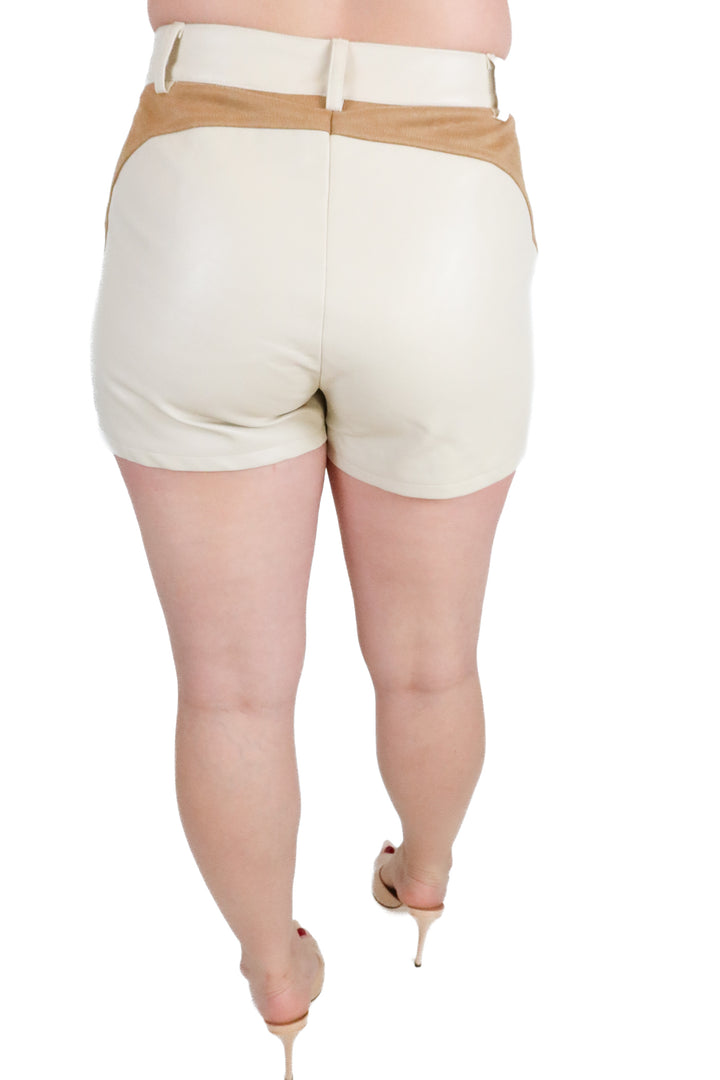 Vici stone faux leather/brown suede shorts (s; retail $58)