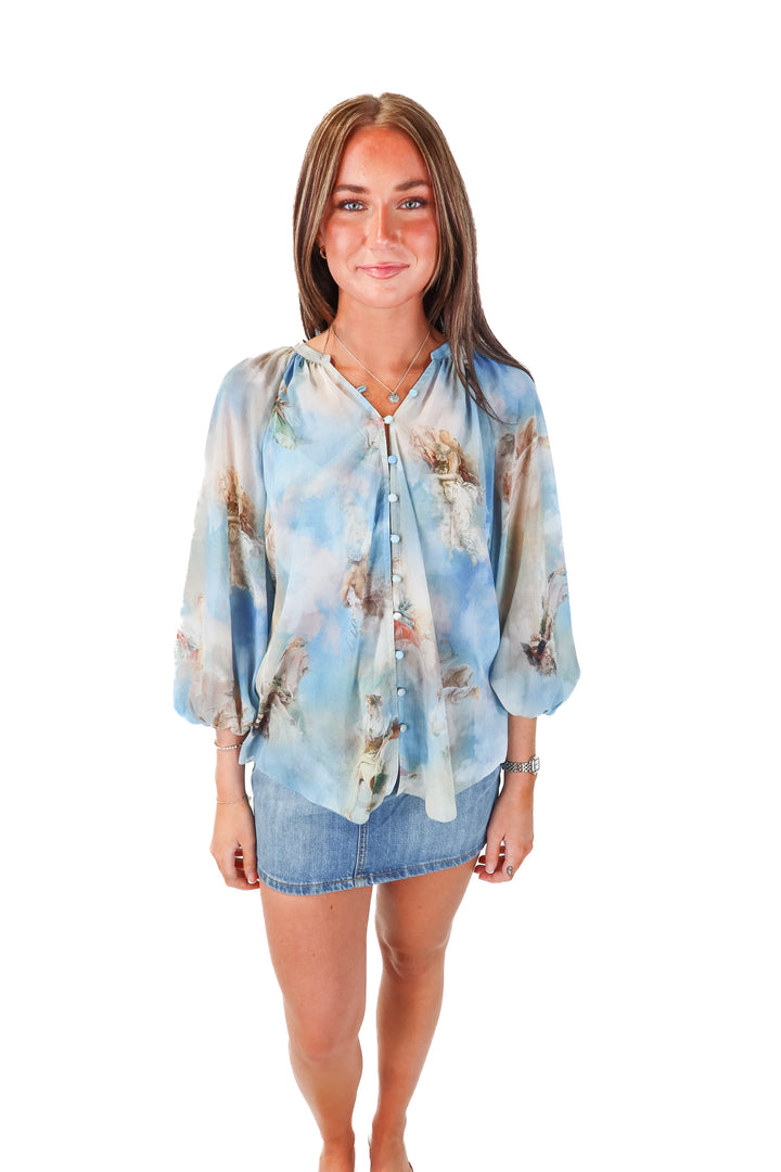 l'agence blue sheer angel top (xs; retail $380)
