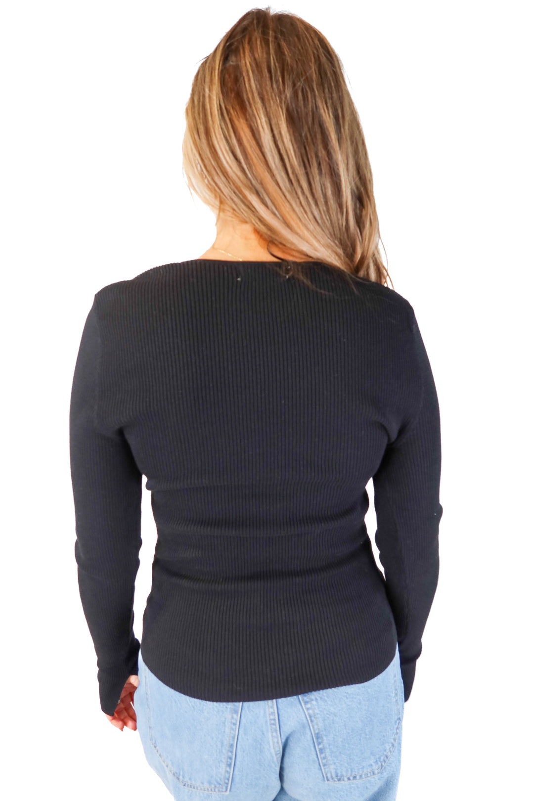 h&m black ribbed long sleeve top (m)
