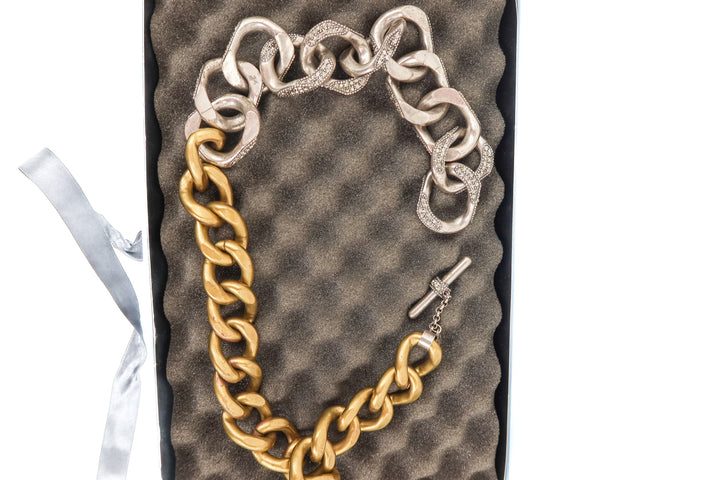 lanvin gold/silver rhinestone chain necklace (retail $1,250)