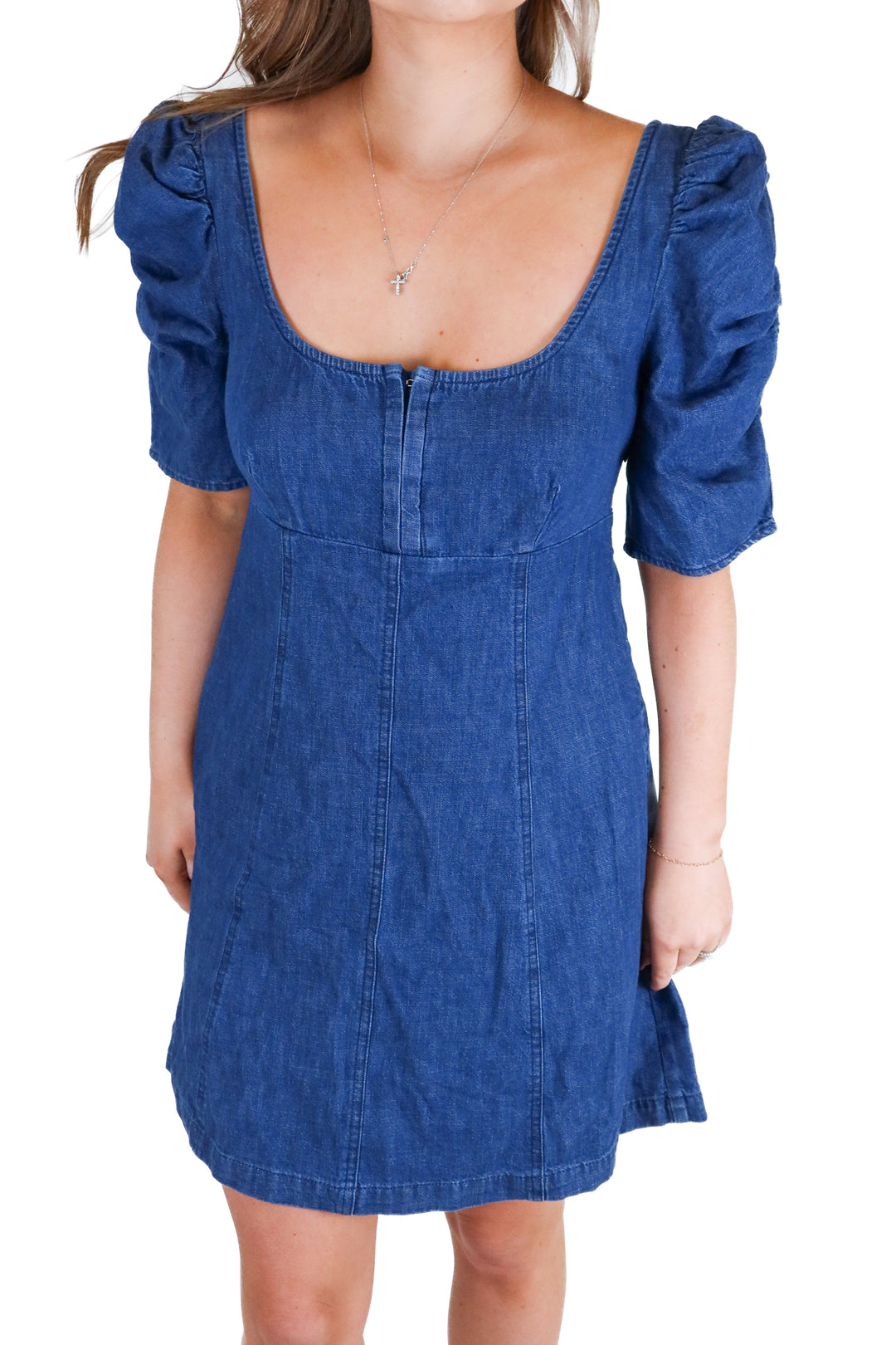 free people puff sleeve denim dress NWT (xs; retail $98)