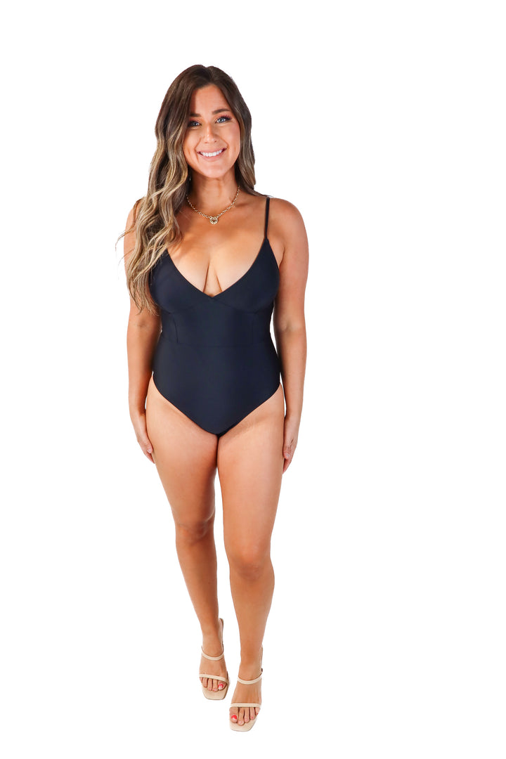 summersalt simple black one piece swimsuit NWT (6)