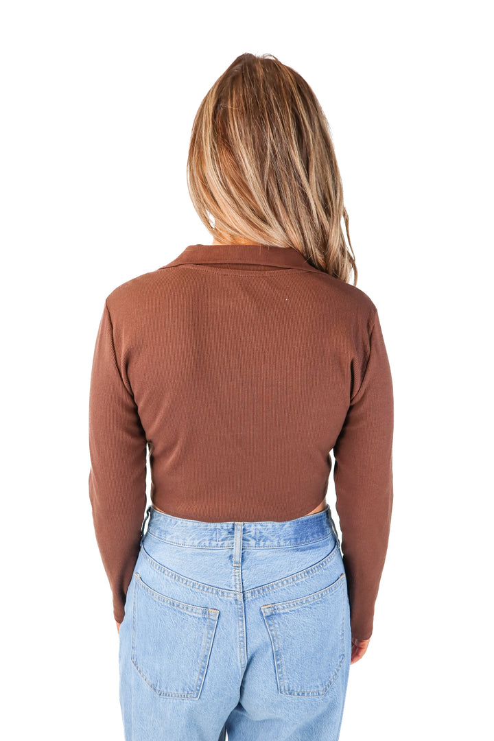 zara brown collared top (L)
