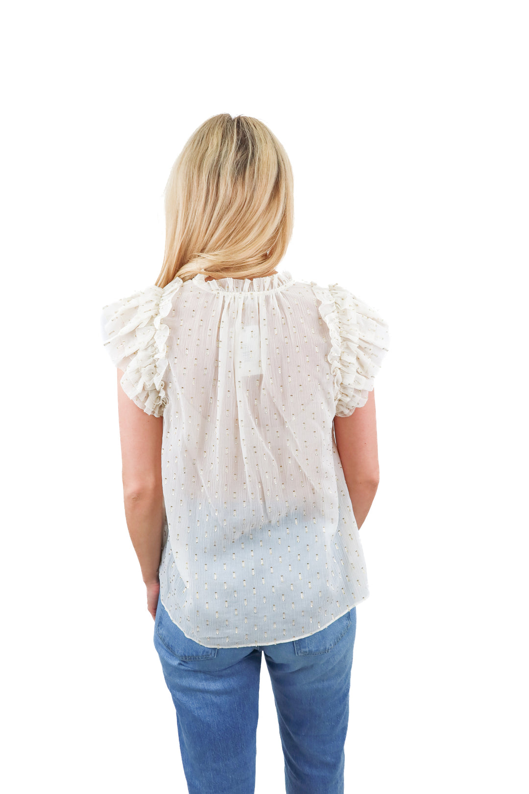 ulla johnson sheer metallic ruffle top (6; retail $294)