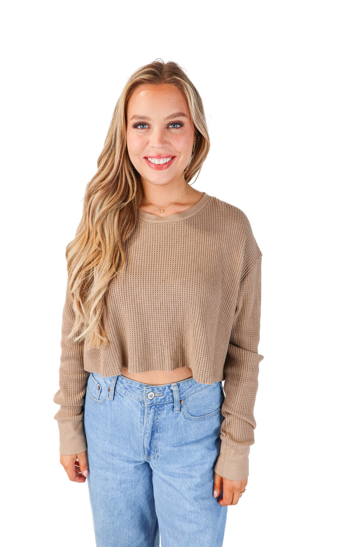 stillwater brown waffle knit top (L)