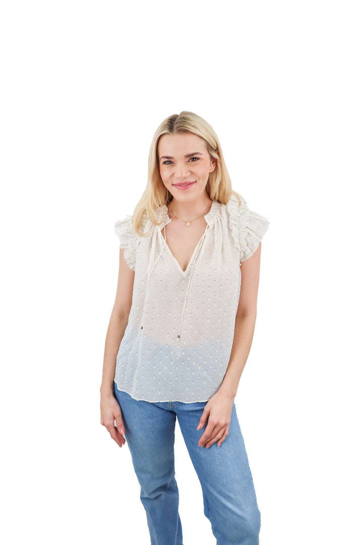 ulla johnson sheer metallic ruffle top (6; retail $294)
