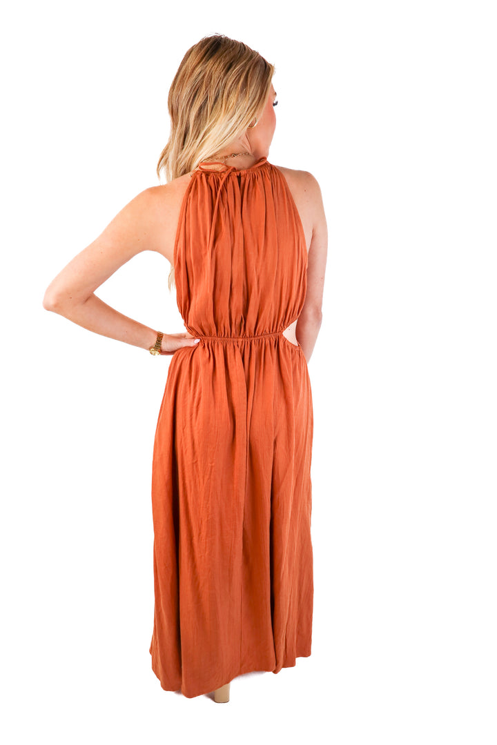 ASTR rust cut out maxi dress (s; retail $98)