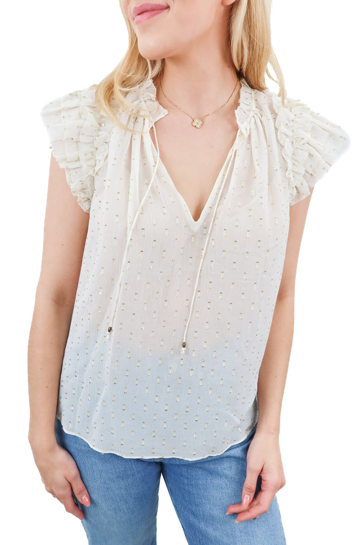 ulla johnson sheer metallic ruffle top (6; retail $294)