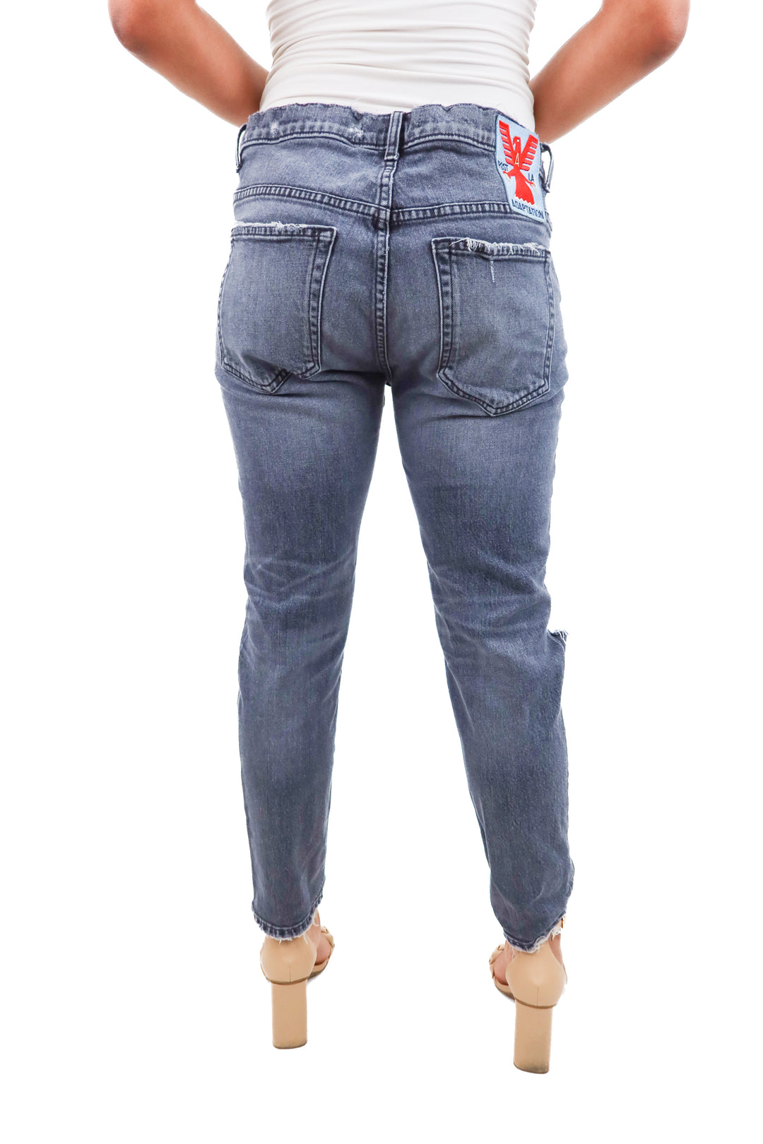 adaptation black distressed jeans (29; retail $325)