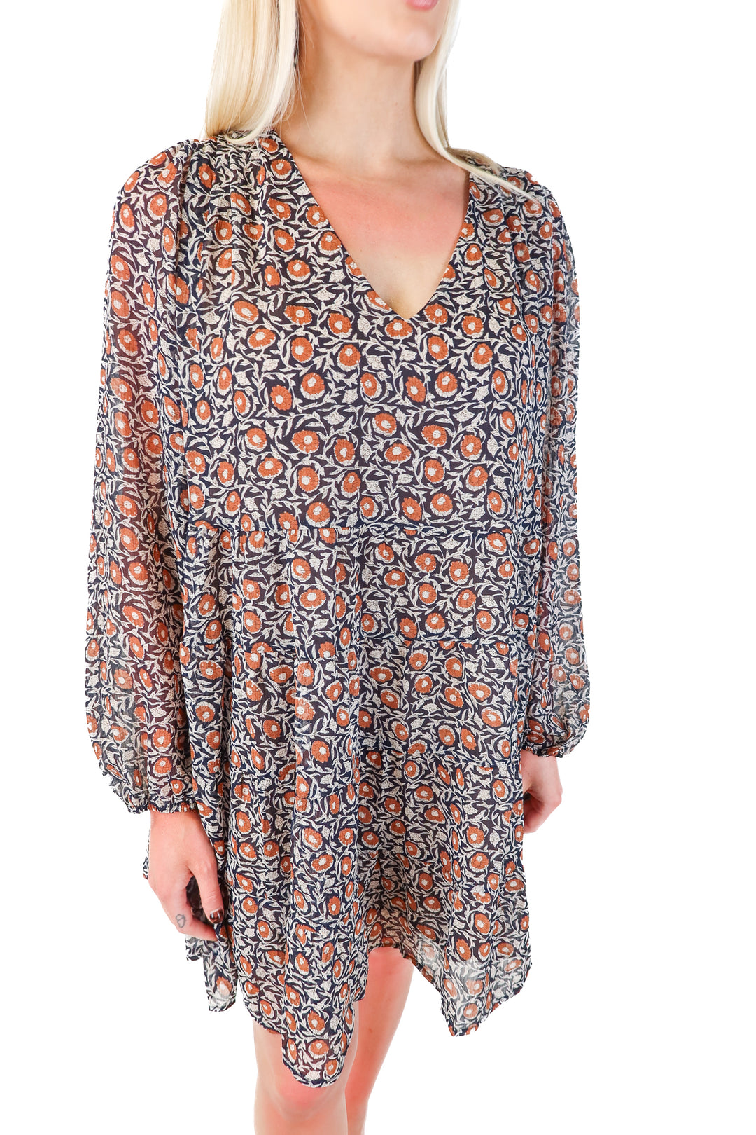 avara navy/orange floral dress NWT (s; retails $82)
