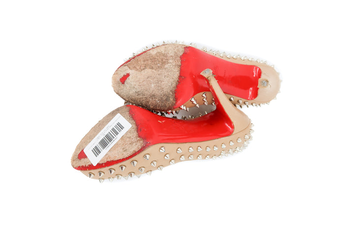 christian louboutin ariella nude studded peep toe heels (38; retail $995)