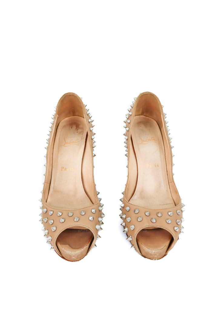 christian louboutin ariella nude studded peep toe heels (38; retail $995)
